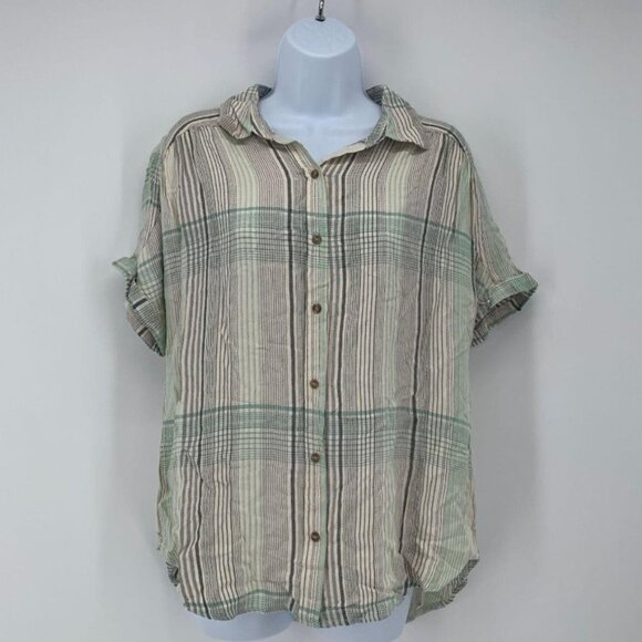 Universal Thread Goods Light Green Short Sleeve Plaid Button up Shirt M - Picture 15 of 15